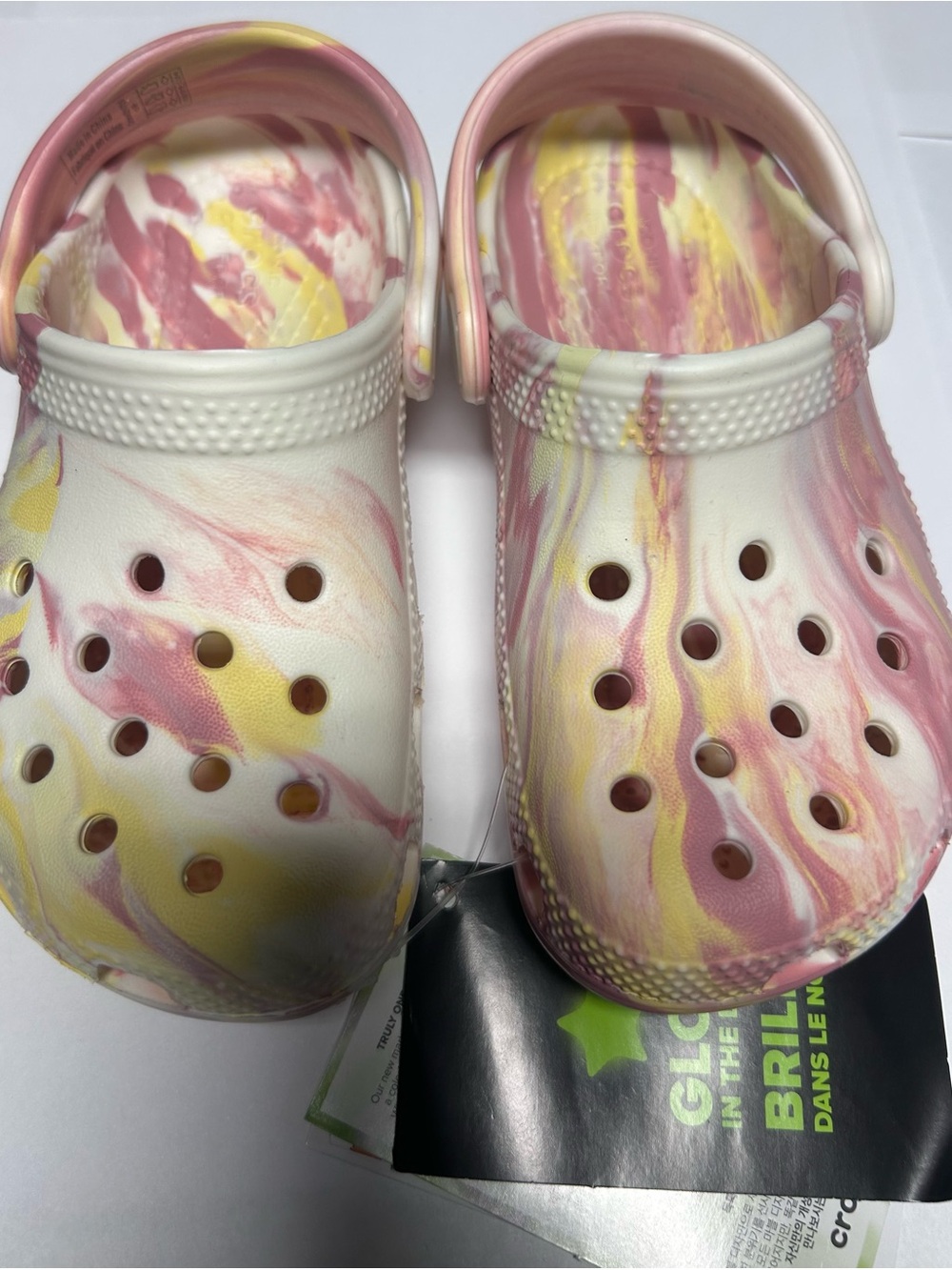 Crocs Toddler Size C9 Classic Glow-In-The-Dark Marbled Clogs Pink Lemonade Multi